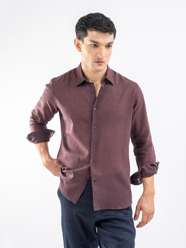Brumano Ready To Wear Shirts Men 1 Piece Cotton Burgundy Airy Linen Blended Shirt 0-31-025-4308 - Summer Collection