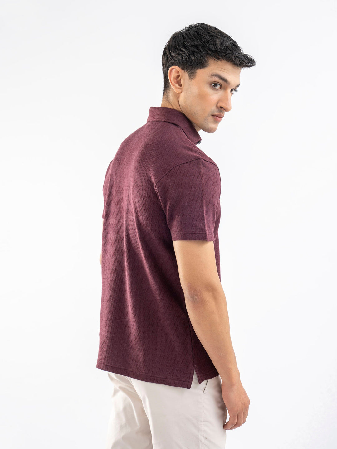 Brumano  Solids Cotton Polo Burgundy Structured Polo With Cutaway Collar