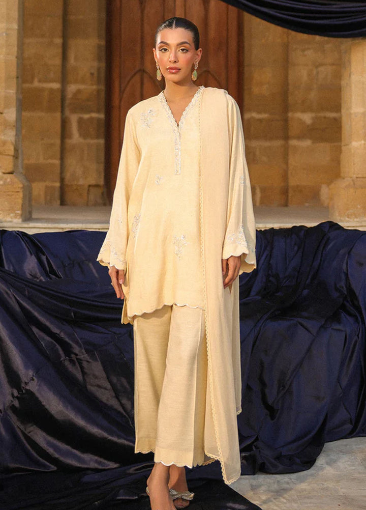 Luxe by Sahar Pret Embroidered Raw Silk 3 Piece Butter Bloom