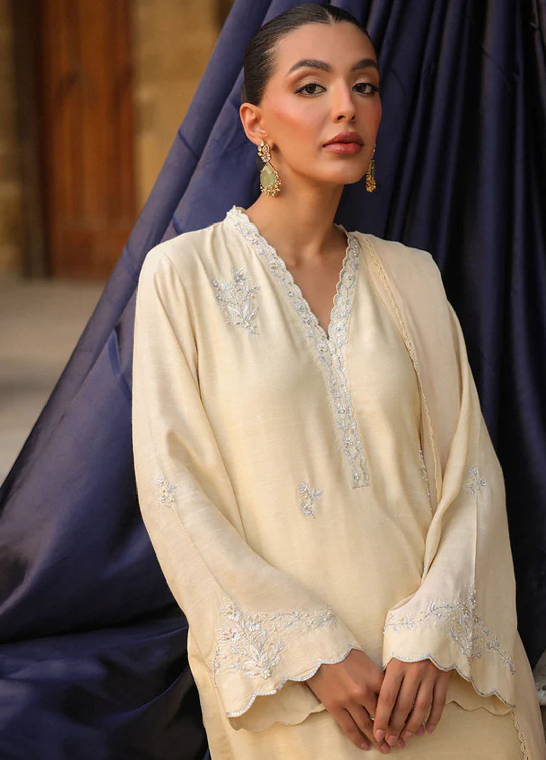 Luxe by Sahar Pret Embroidered Raw Silk 3 Piece Butter Bloom