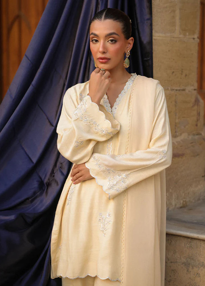 Luxe by Sahar Pret Embroidered Raw Silk 3 Piece Butter Bloom