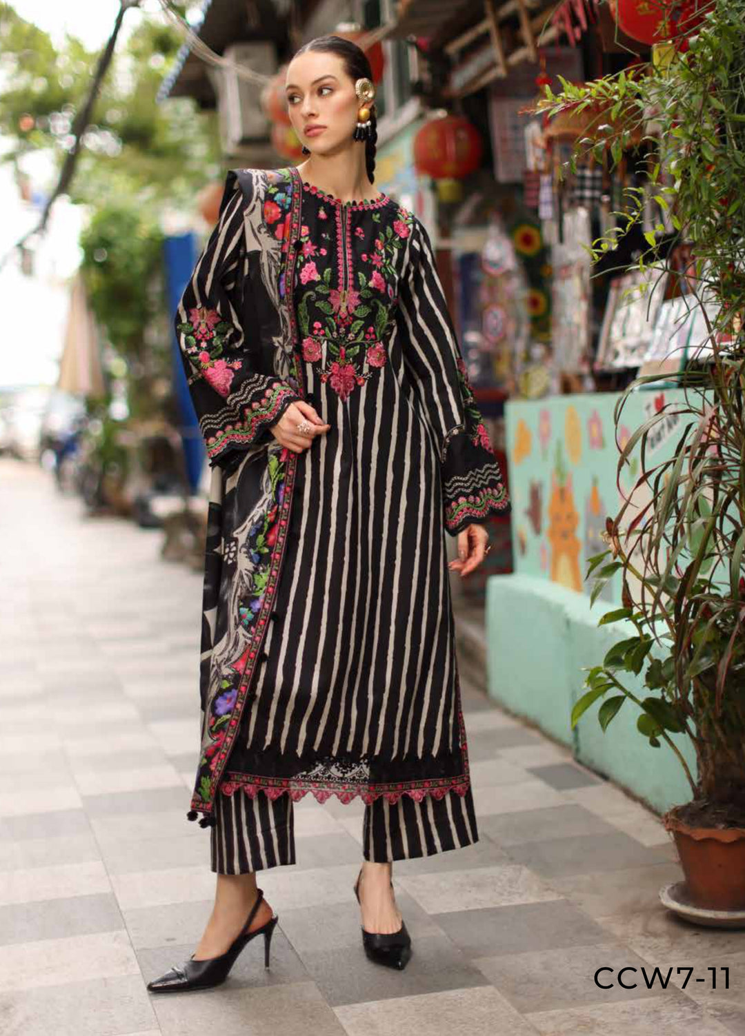Combination by Charizma Unstitched Embroidered Linen 3 Piece Suit CHRUCL CCW7-11 - Casual Collection