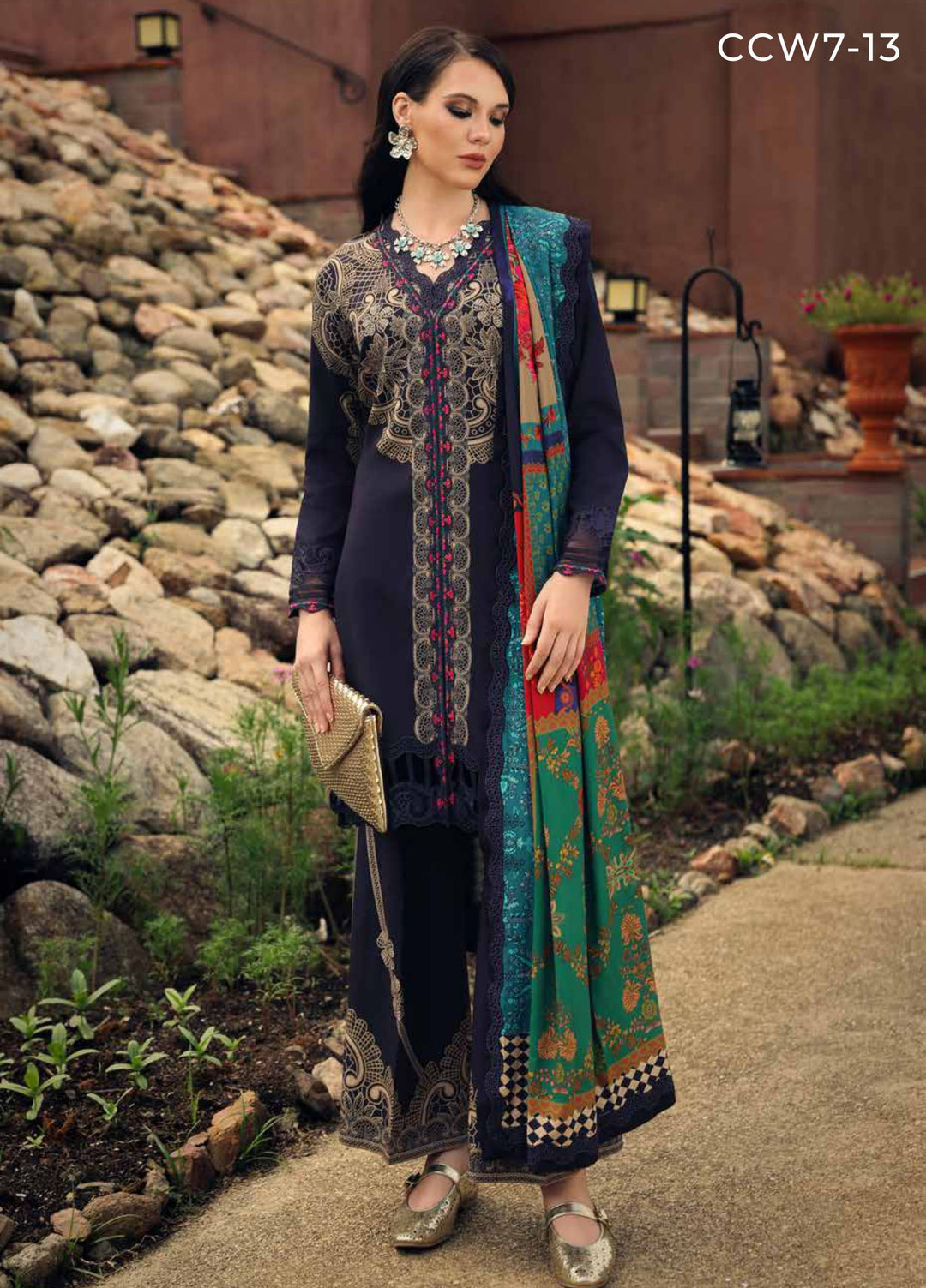 Combination by Charizma Unstitched Embroidered Linen 3 Piece Suit CHRUCL CCW7-13 - Casual Collection
