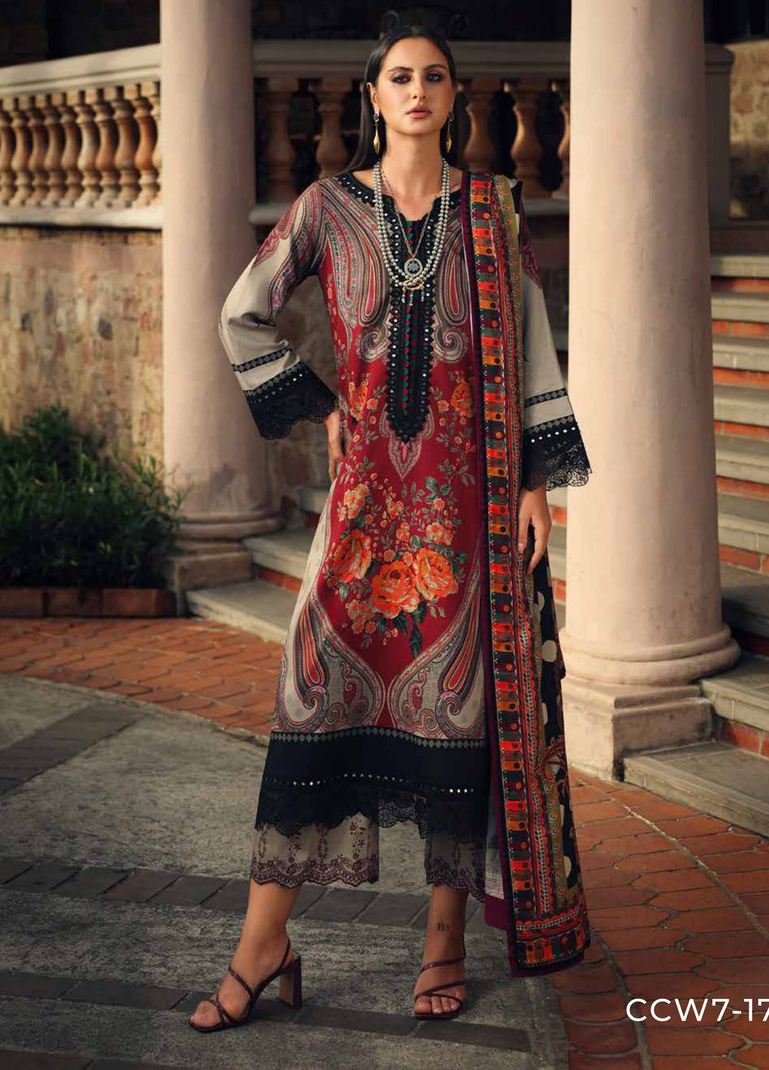 Combination by Charizma Unstitched Embroidered Linen 3 Piece Suit CHRUCL CCW7-17 - Casual Collection