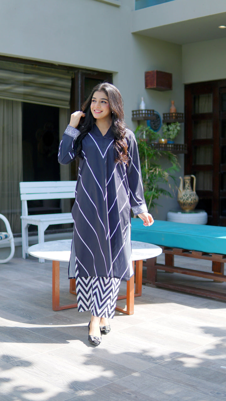 Dhaga Women Pret Printed 2 Piece Soft Crepe Charcoal DHLU07 - Summer Collection