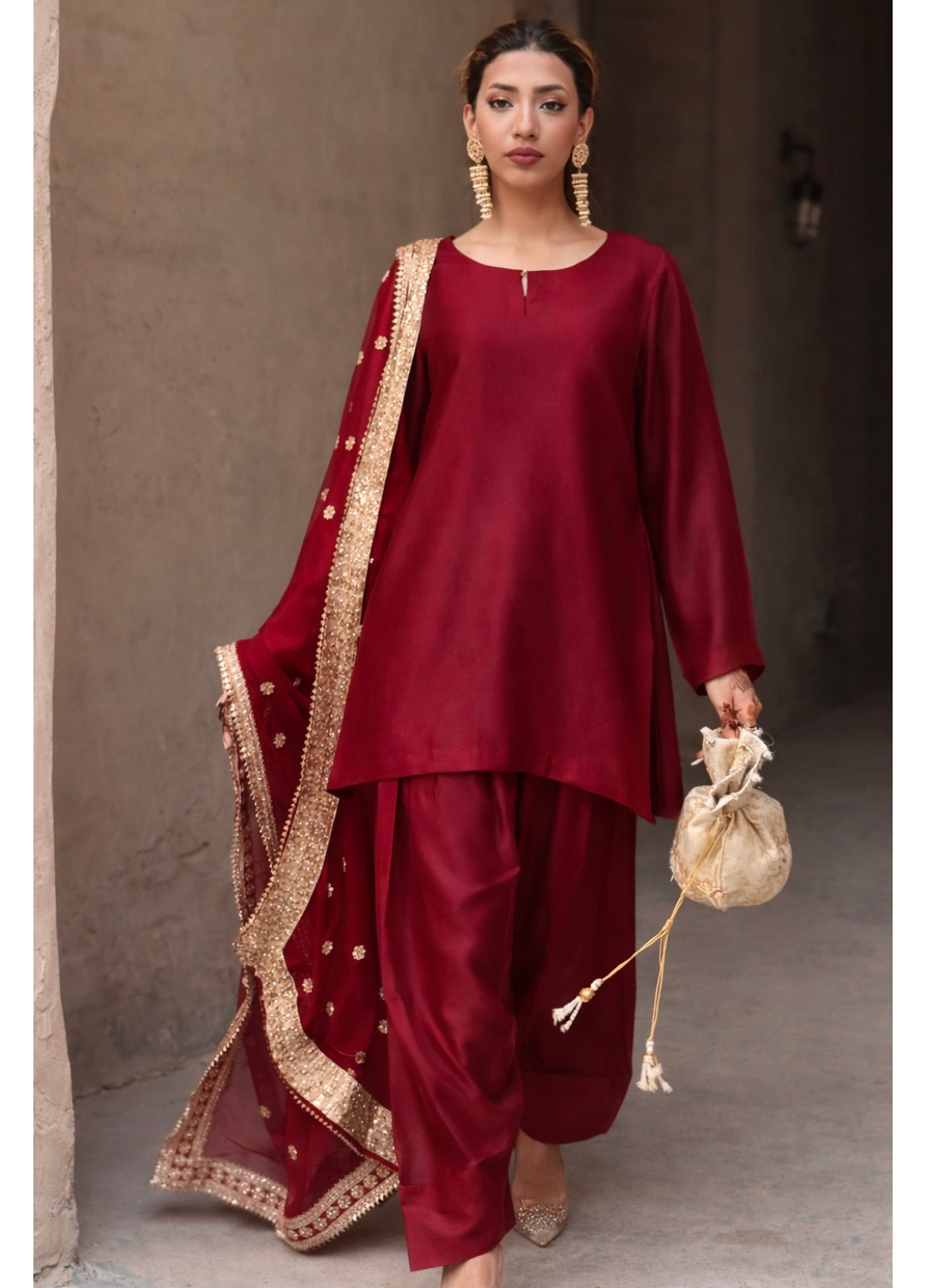 The Opulence by Girl Store RTW Solids Katan Silk 3 Piece Suit Cherie - Eid Collection