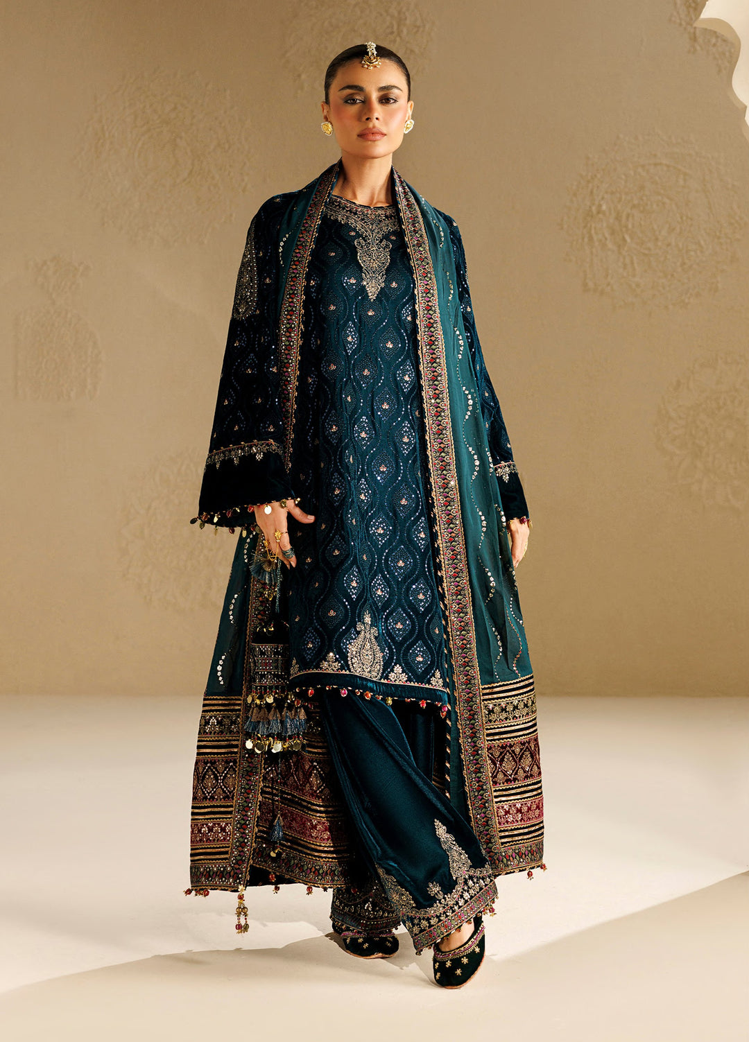Chandni by Jazmin Unstitched Embroidered Velvet 3 Piece Suit JZ26UVC SHAB-E-NEEL CVF-26-D02 - Wedding Collection