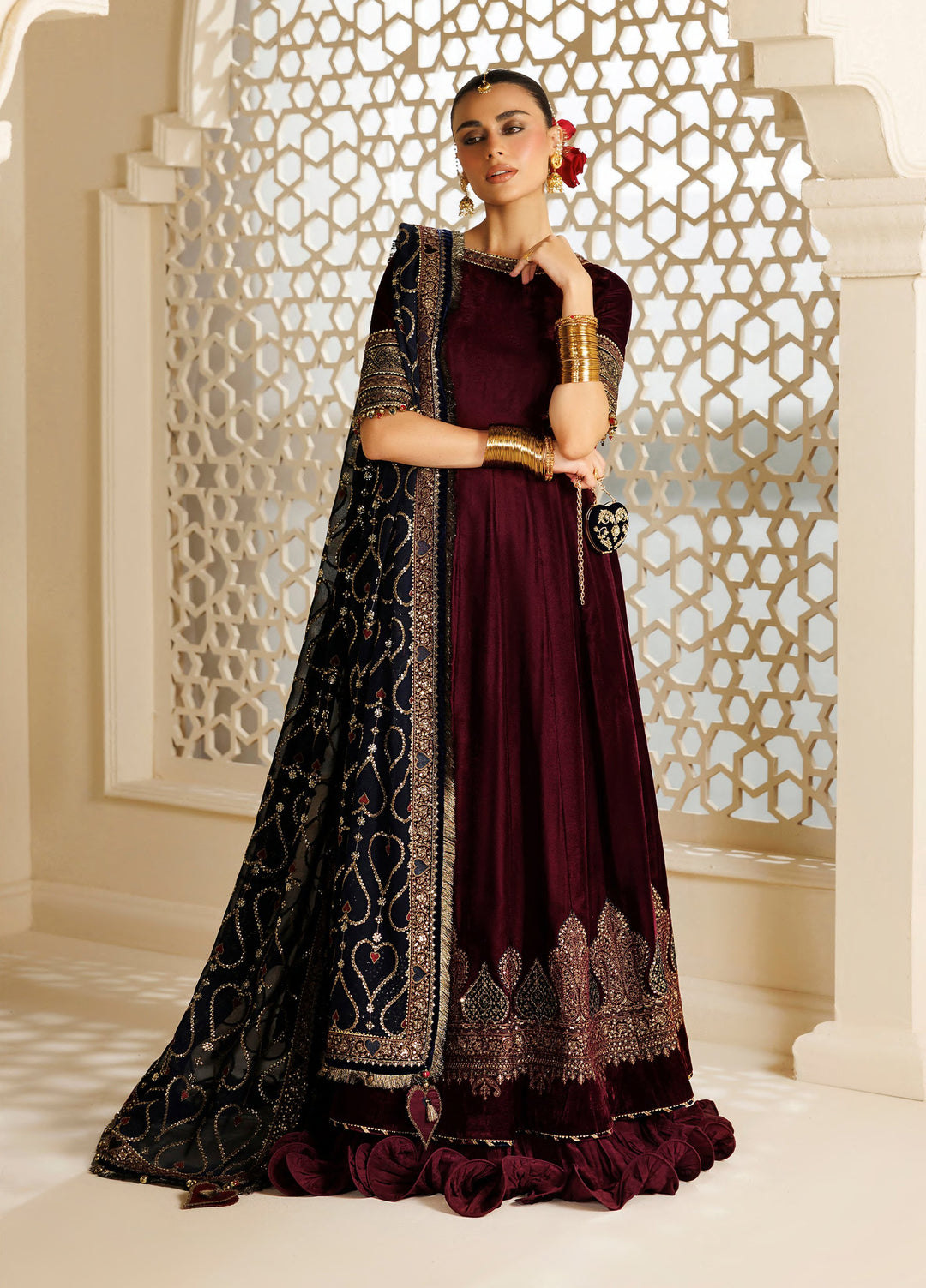 Chandni by Jazmin Unstitched Embroidered Velvet 3 Piece Suit JZ26UVC ZARYAВ CVF-26-D04 - Wedding Collection