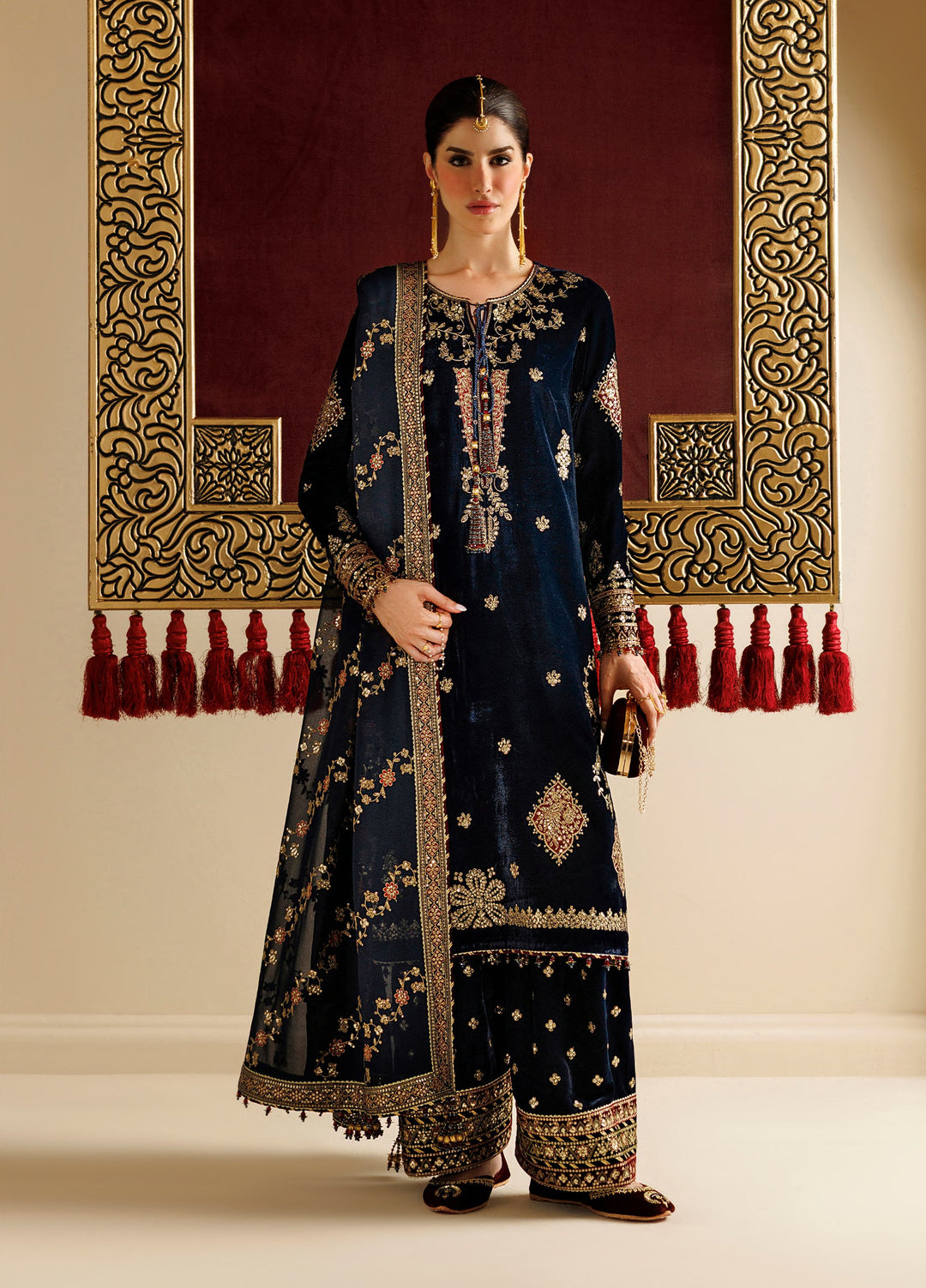 Chandni by Jazmin Unstitched Embroidered Velvet 3 Piece Suit JZ26UVC ROSHANAK CVF-26-D11 - Wedding Collection