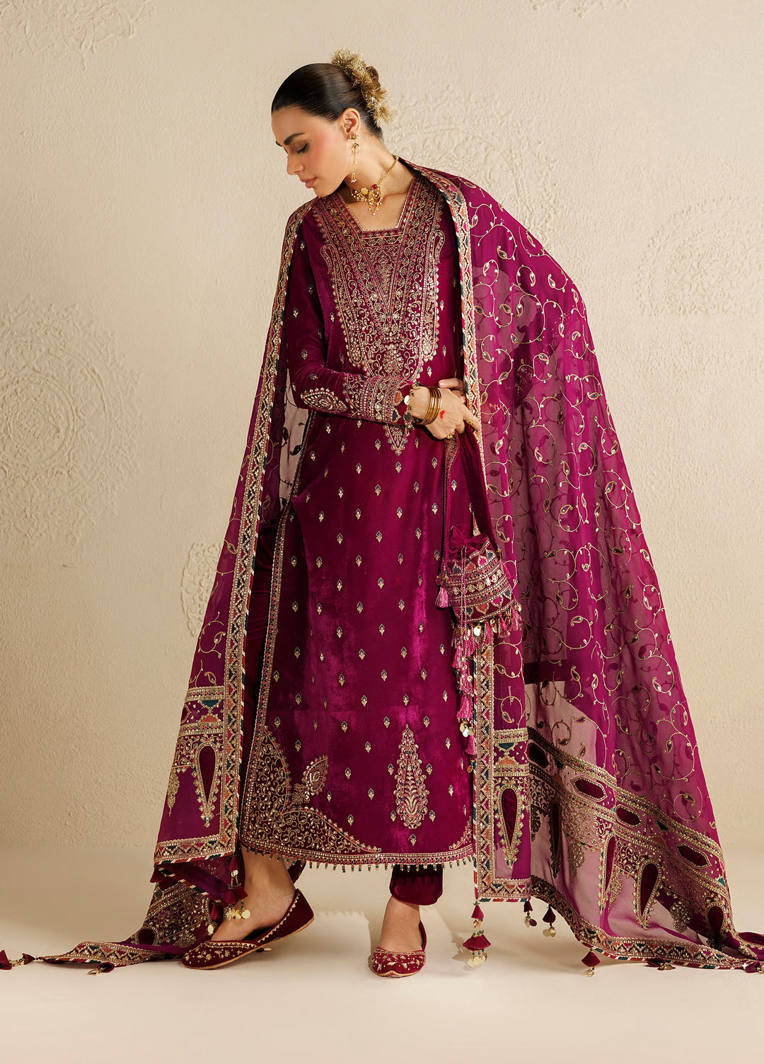 Chandni by Jazmin Unstitched Embroidered Velvet 3 Piece Suit JZ26UVC ZAIB CVF-26-D12 - Wedding Collection