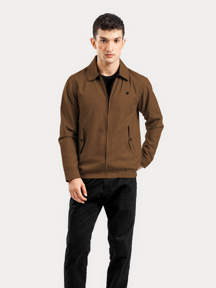 Brumano Ready To Wear Solids Cotton 1 Piece Men Camel Brown Harrington Jacket With Collar 0-11-025-4888 - Winter Collection