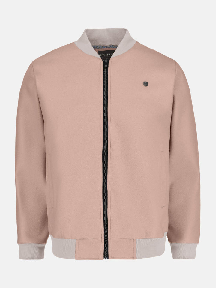 Brumano Pret Solids Polyester 1 Piece Camel Brown Wool Bomber Jacket - Limited Edition