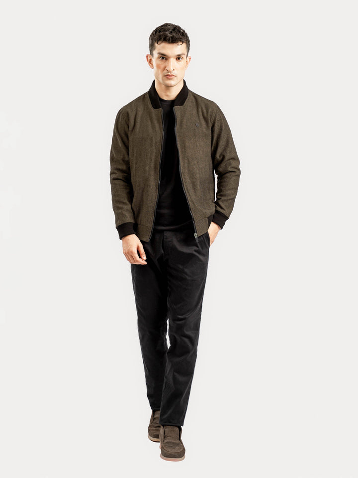 Brumano Mens RTW Solids Poly Jacket Camel Herringbone Bomber Jacket Winter Collection
