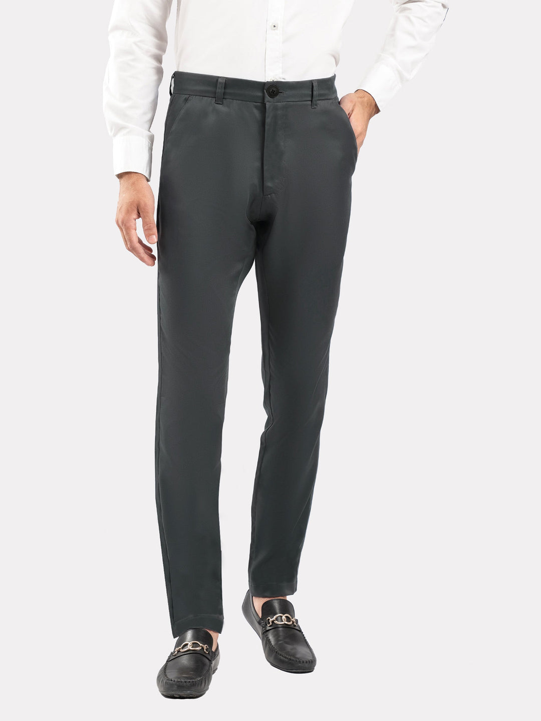 Brumano Mens Pants RTW Solids Cotton Charcoal Twill Casual Collection