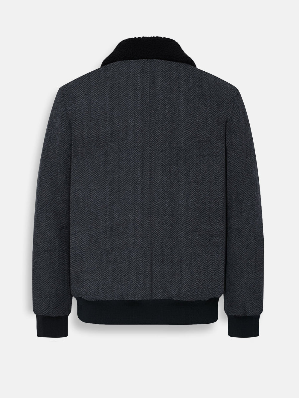 Brumano Mens RTW Solids Wool Jacket Charcoal Blended With Sherpa Collar Winter Collection