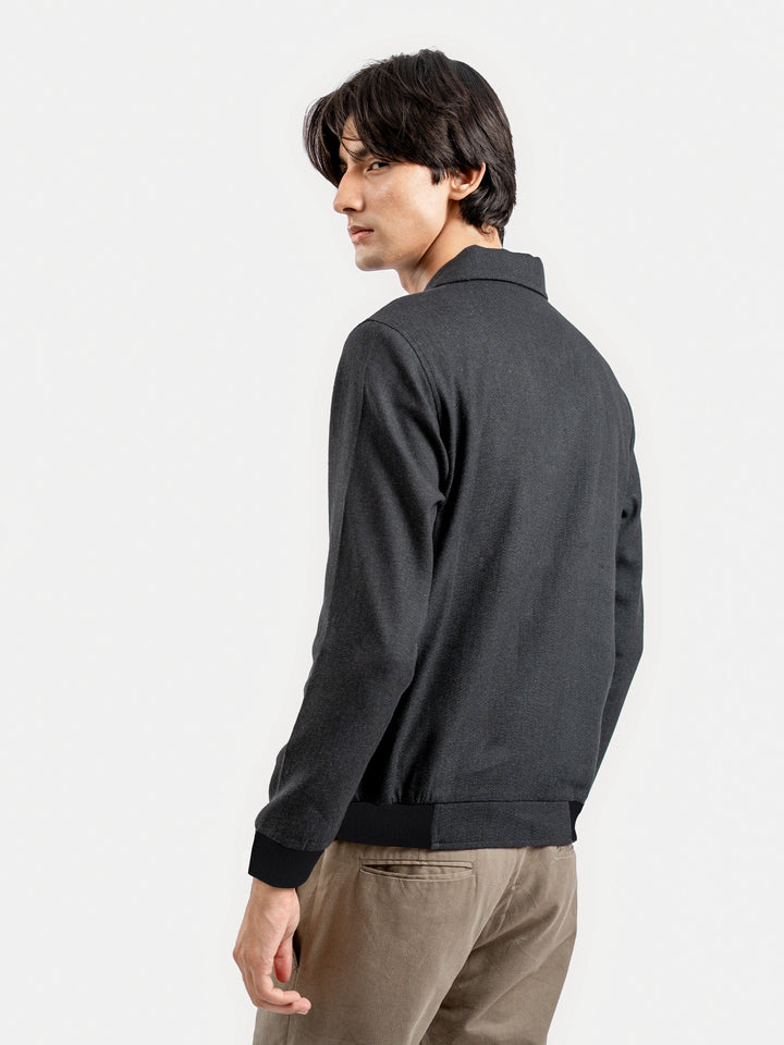 Brumano Ready To Wear Solids Cotton 1 Piece Men Charcoal Casual Collar Jacket With Cargo Pocket 0-11-025-4289 - Winter Collection