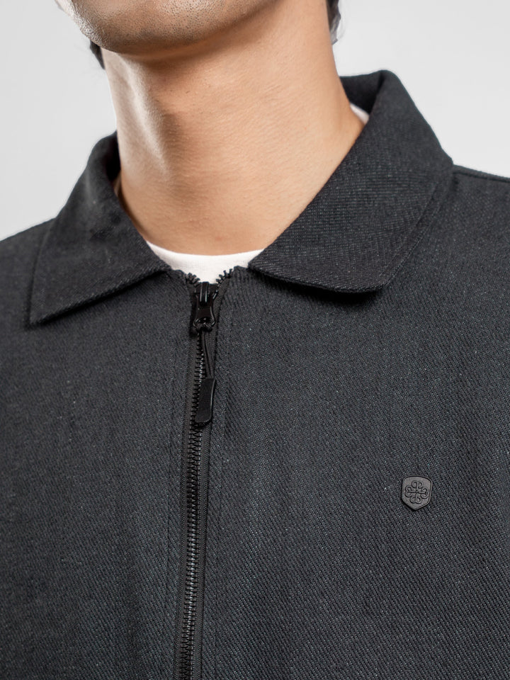 Brumano Ready To Wear Solids Cotton 1 Piece Men Charcoal Casual Collar Jacket With Cargo Pocket 0-11-025-4289 - Winter Collection