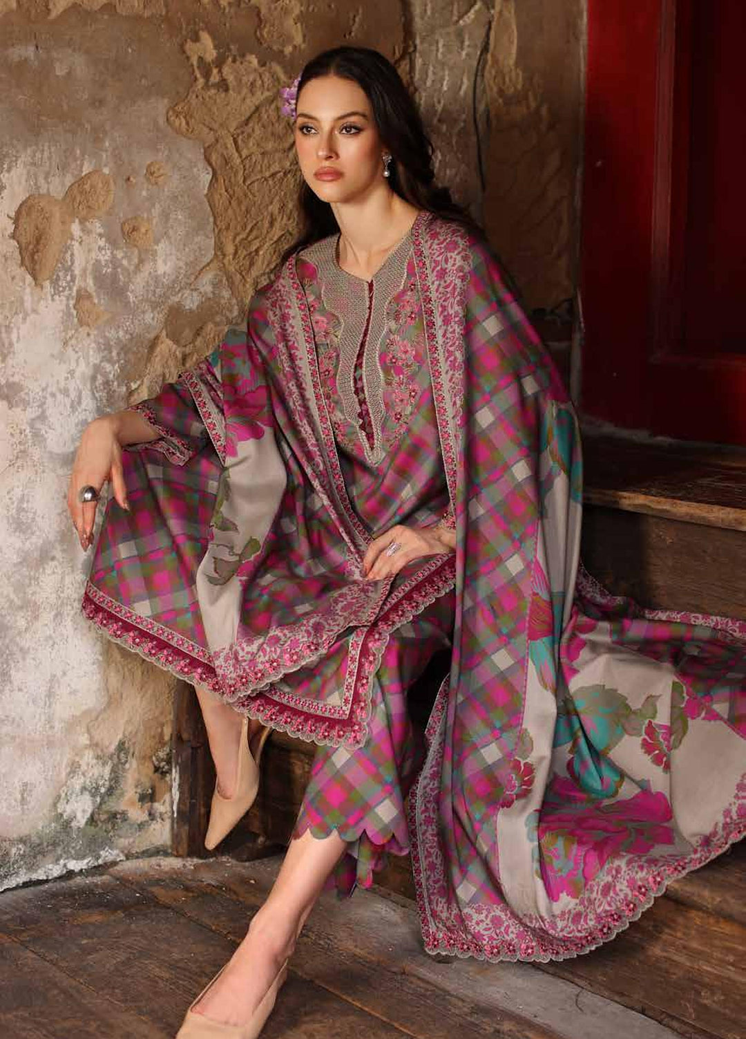 Combination by Charizma Unstitched Embroidered Linen 3 Piece Suit CHR26ULC CCW7-20 - Casual Collection