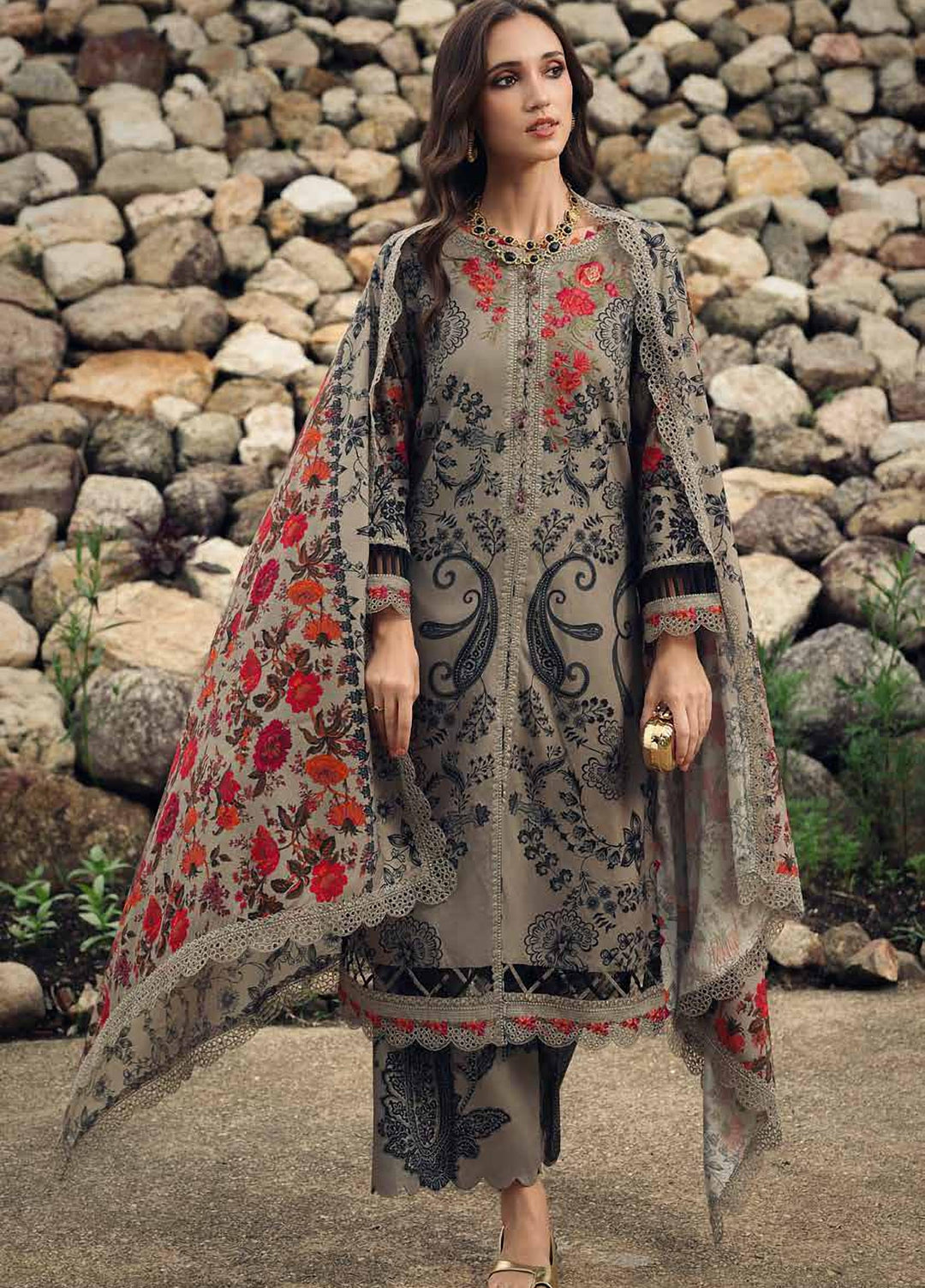 Combination by Charizma Unstitched Embroidered Linen 3 Piece Suit CHR26ULC CCW7-24 - Casual Collection