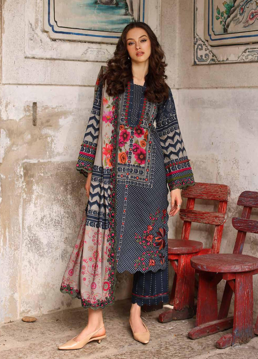 Combination by Charizma Unstitched Embroidered Linen 3 Piece Suit CHR26ULC CCW7-28 - Casual Collection