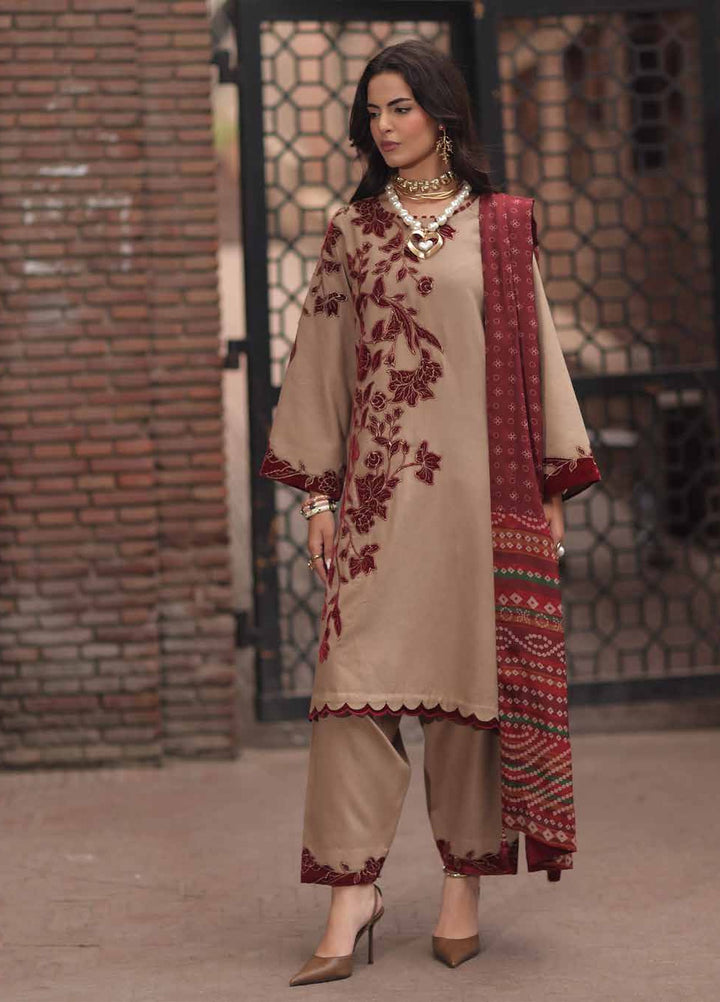 Signature by Charizma Unstitched Embroidered Leather Peach 3 Piece Suit CHR26USL CSL6-02 - Winter Collection