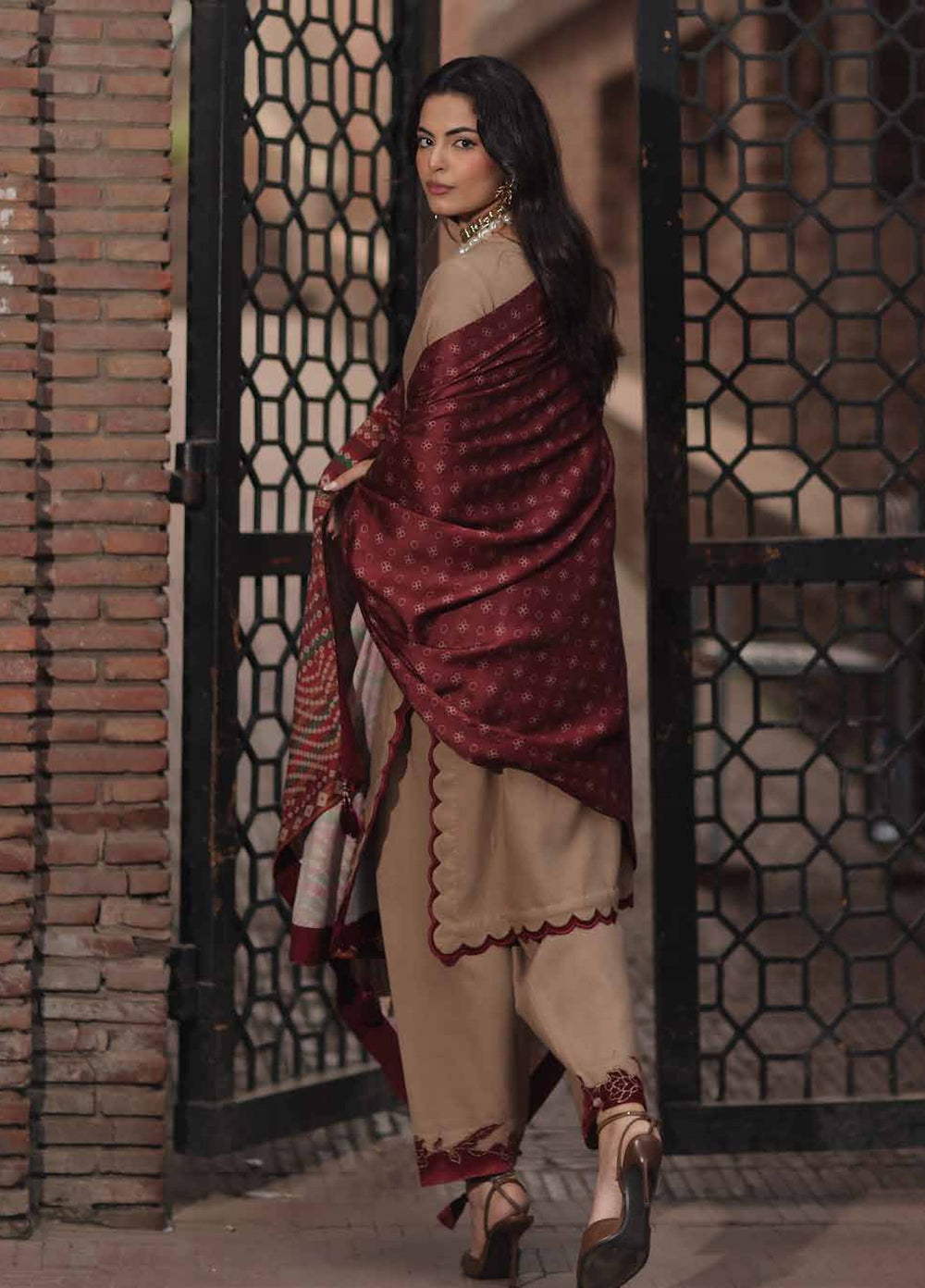 Signature by Charizma Unstitched Embroidered Leather Peach 3 Piece Suit CHR26USL CSL6-02 - Winter Collection
