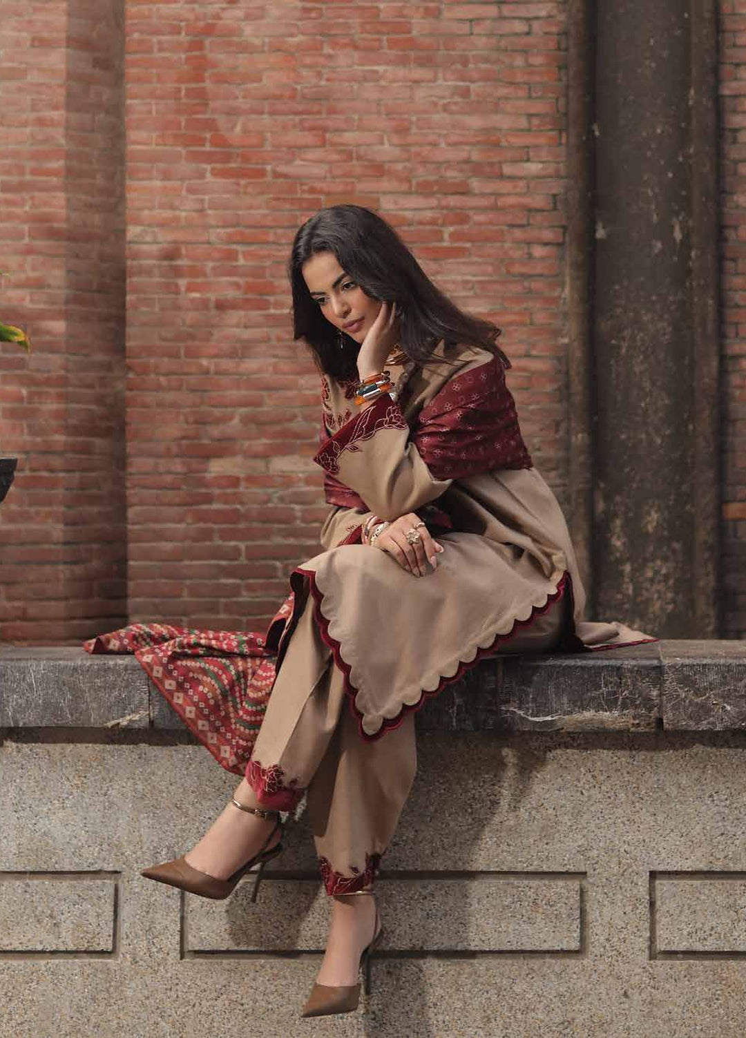 Signature by Charizma Unstitched Embroidered Leather Peach 3 Piece Suit CHR26USL CSL6-02 - Winter Collection