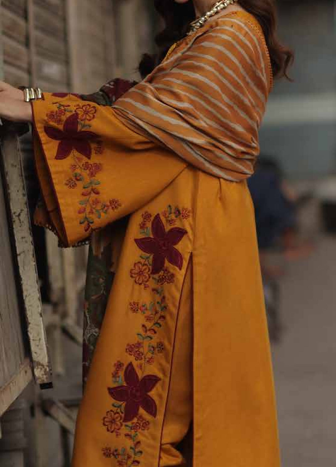 Signature by Charizma Unstitched Embroidered Leather Peach 3 Piece Suit CHR26USL CSL6-03 - Winter Collection
