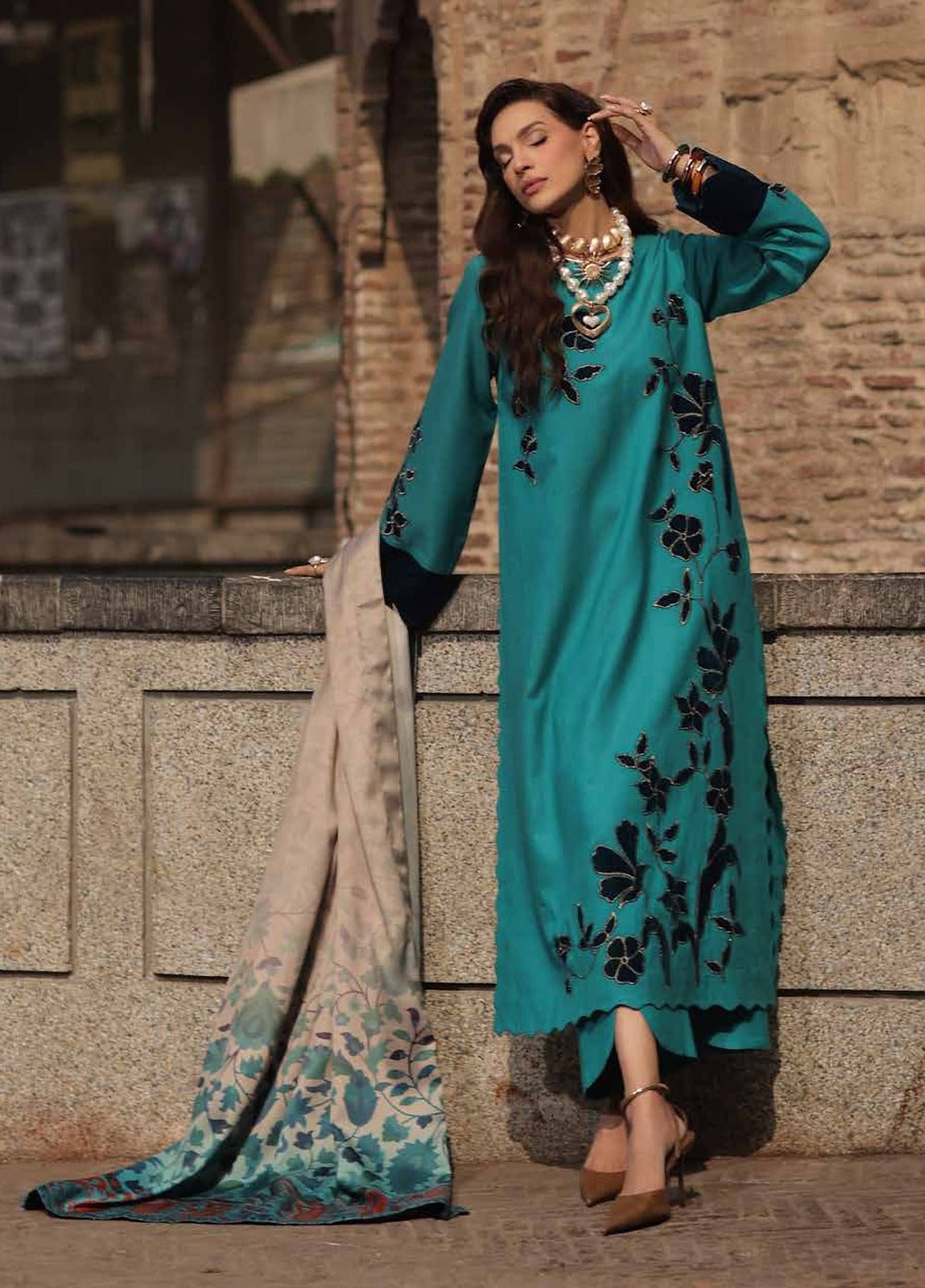Signature by Charizma Unstitched Embroidered Leather Peach 3 Piece Suit CHR26USL CSL6-05 - Winter Collection