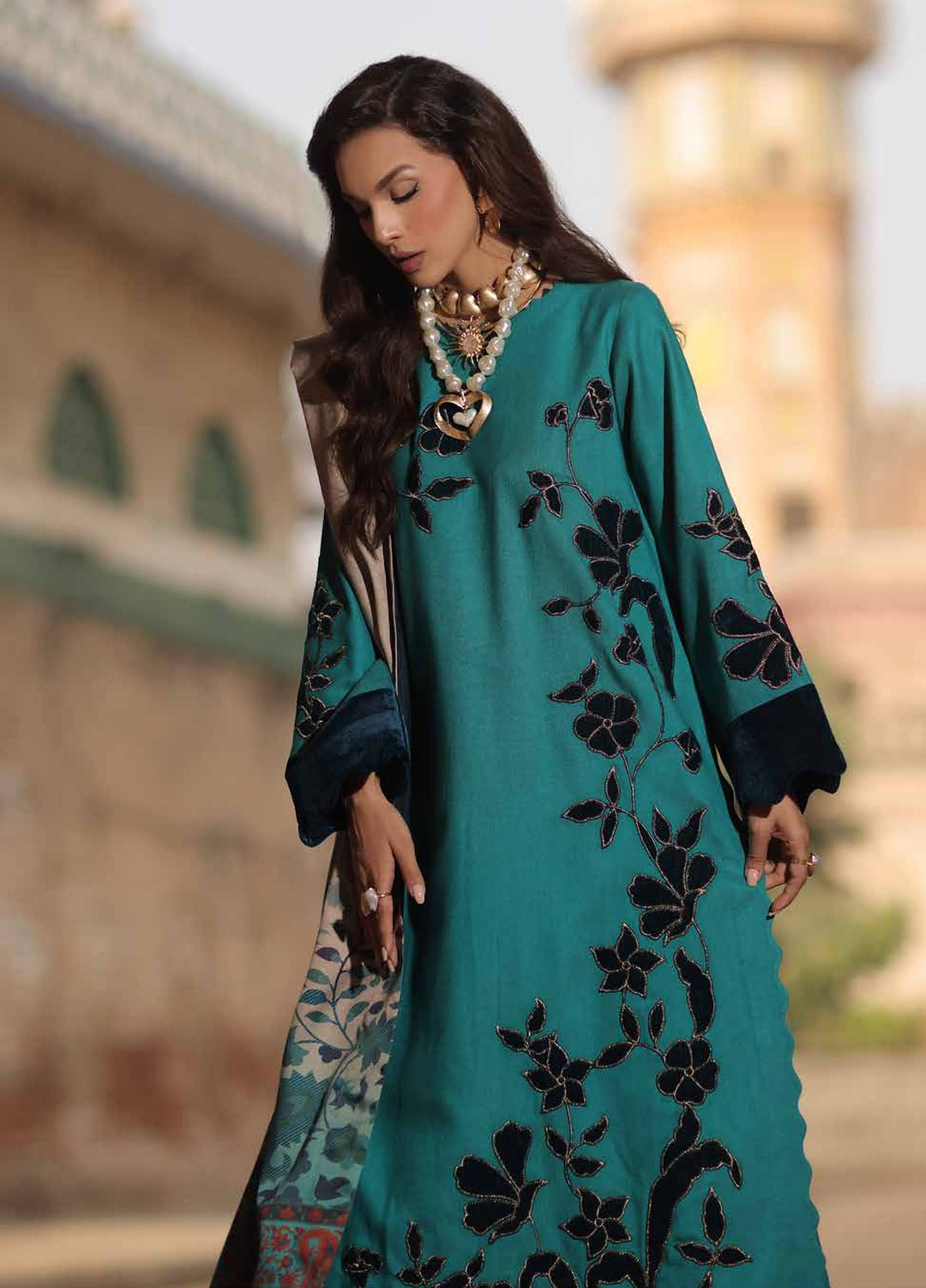 Signature by Charizma Unstitched Embroidered Leather Peach 3 Piece Suit CHR26USL CSL6-05 - Winter Collection