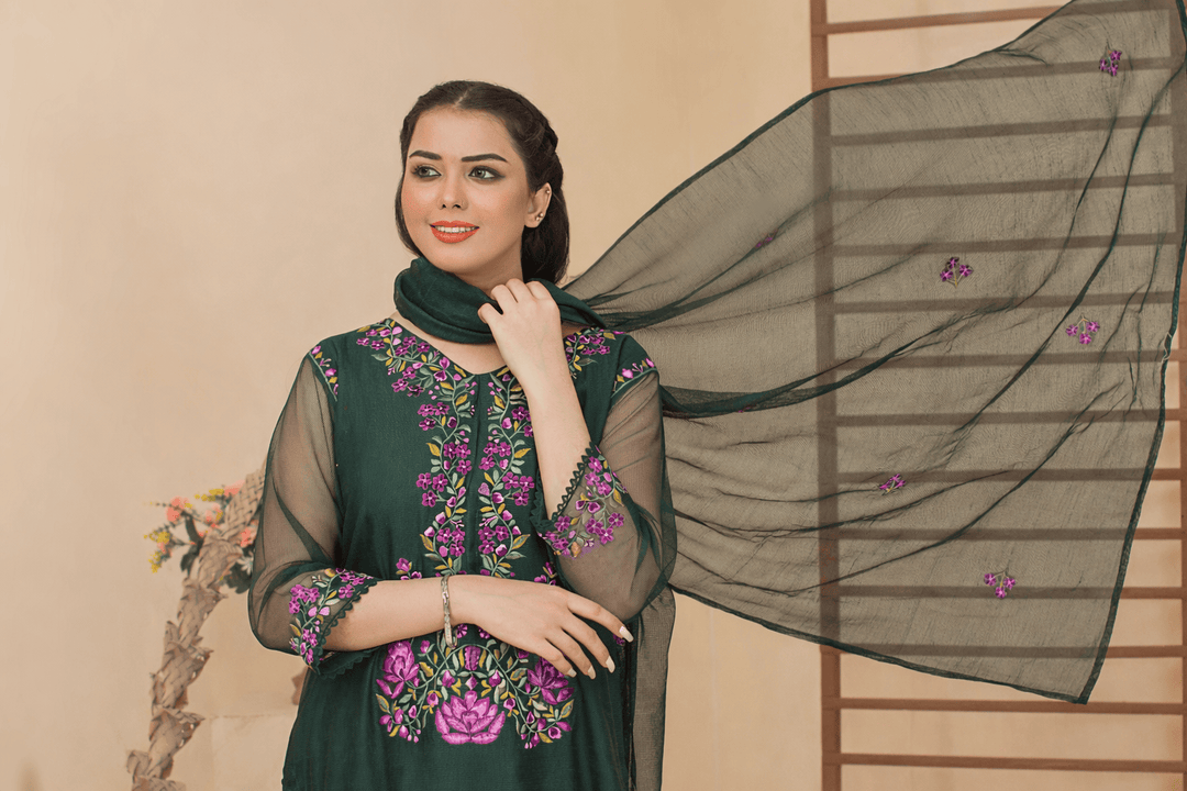 Silcot Women Pret Embroidered Khaddi Net 3 Piece Suit Riwaayat Wear - Winter Collection