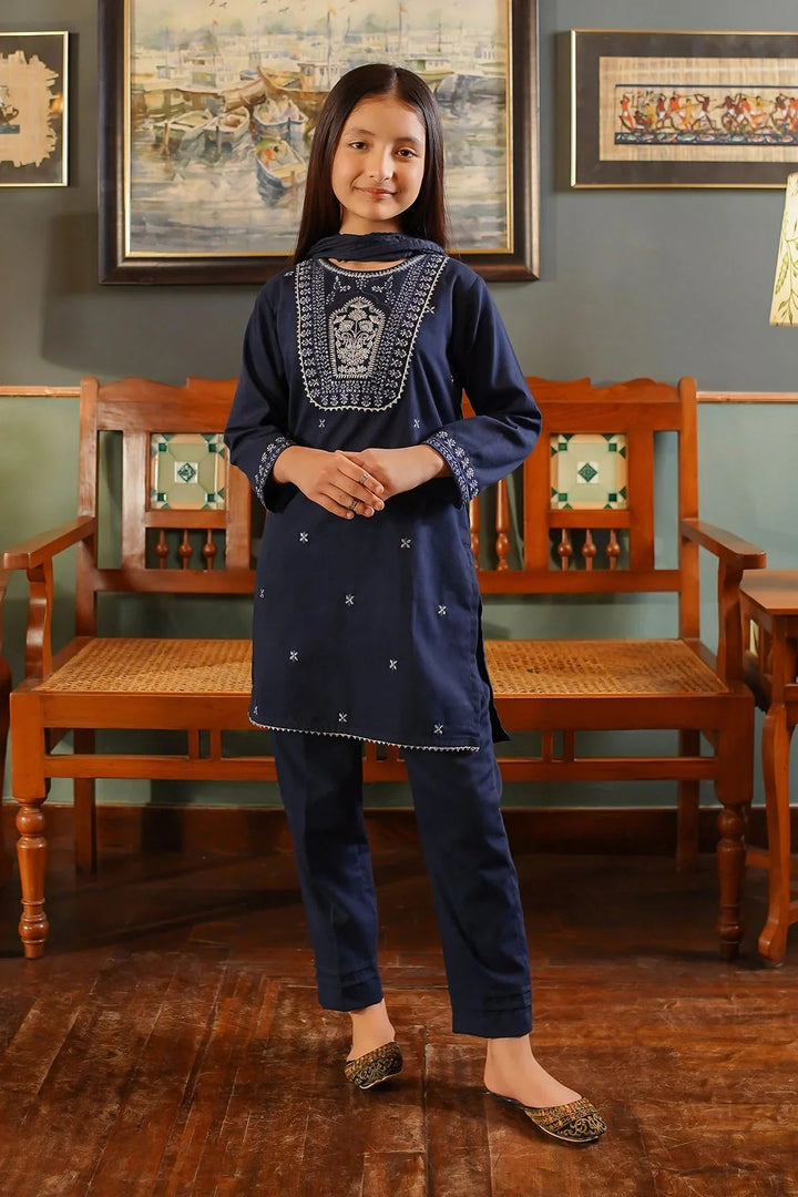 Ochre Girls Pret Embroidered Cotton 3 Piece Suit EMCF-01 - Summer Collection