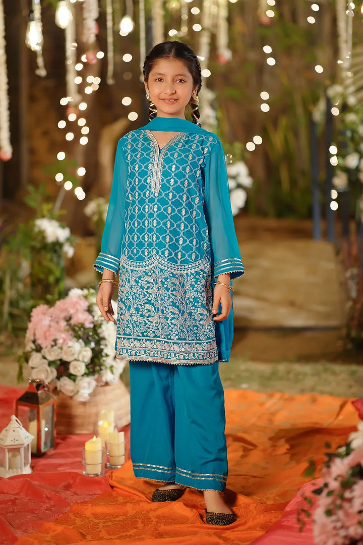 Ochre Girls Pret Embroidered Chiffon 3 Piece Suit EM-55 - Summer Collection