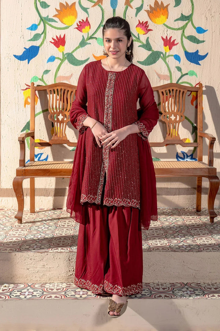 Ochre Girls Pret Embroidered Chiffon 3 Piece Suit EM-50 - Summer Collection