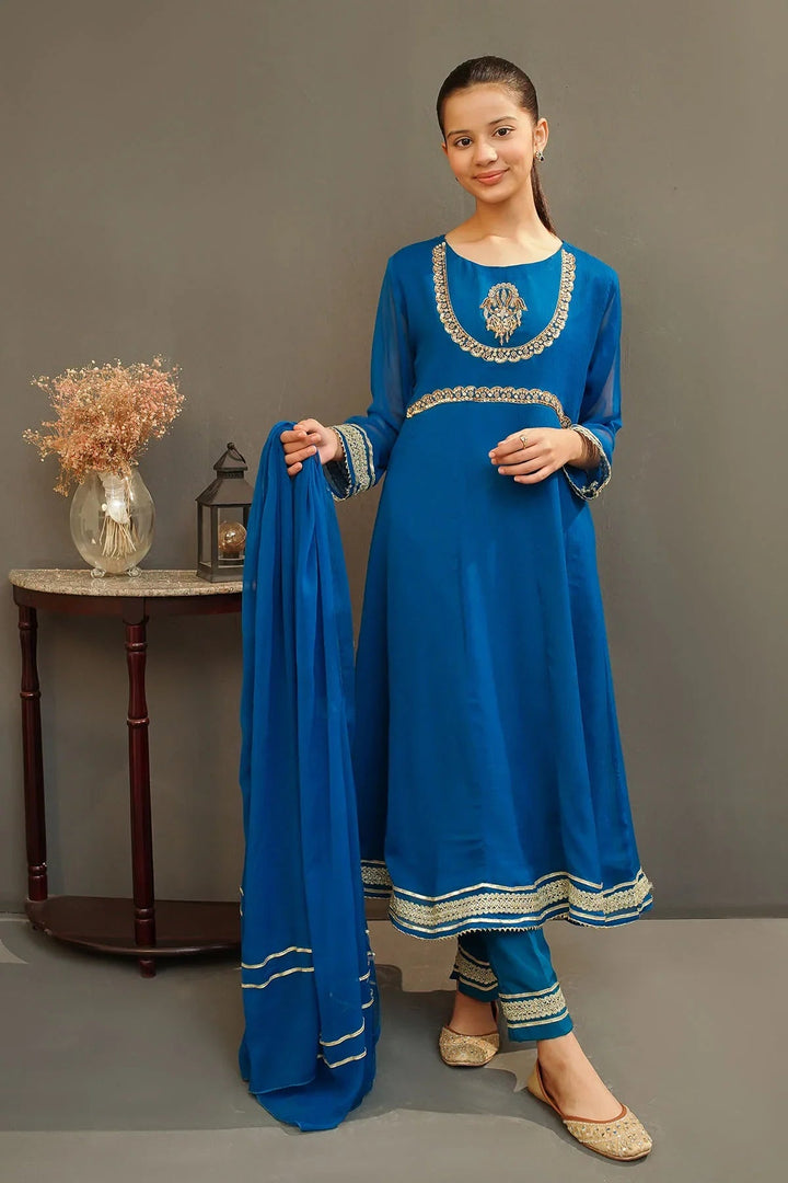 Ochre Girls Pret Embroidered Chiffon Hand Adda Work 3 Piece Suit MAX-29 - Summer Collection