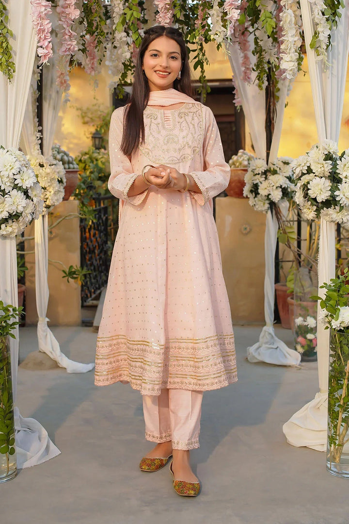 Ochre Girls Pret Embroidered Slub Manar 3 Piece Suit MAX-27 - Summer Collection