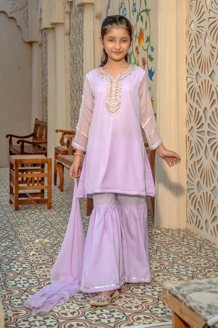 Ochre RTW Embroidered Girls 3 Piece Chiffon Hand Adda Work AC-73 - Summer Collection