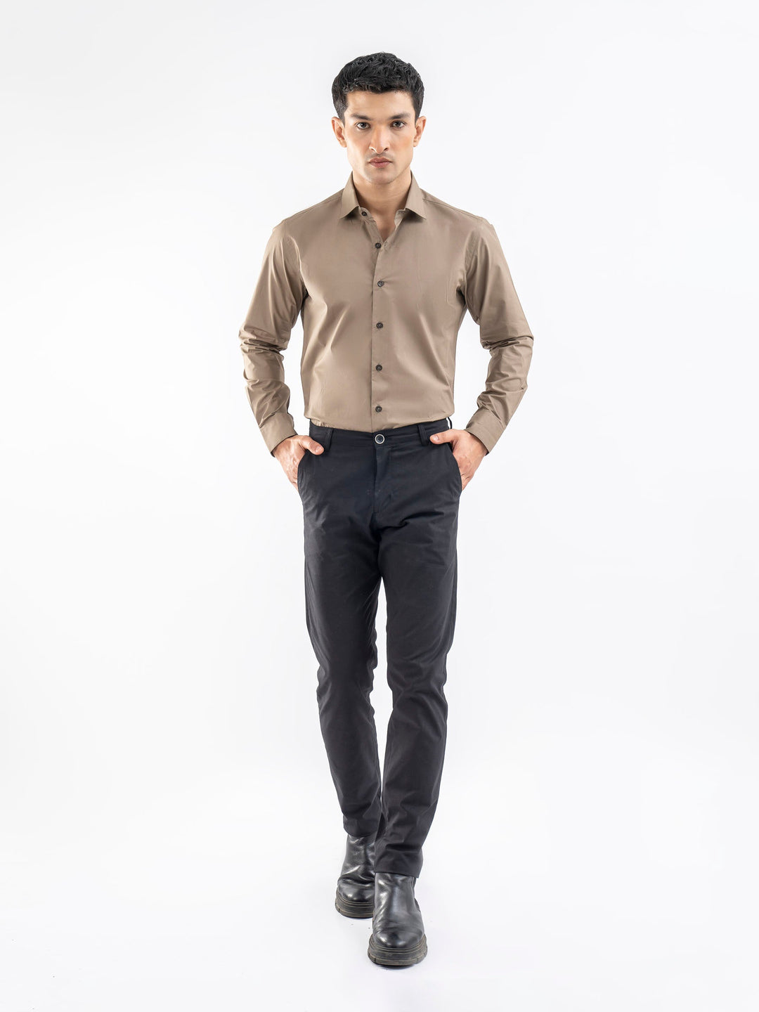 Brumano Ready To Wear Shirts Men 1 Piece Cotton Classic Light Olive Satin Formal Shirt 0-31-025-4202 - Summer Collection