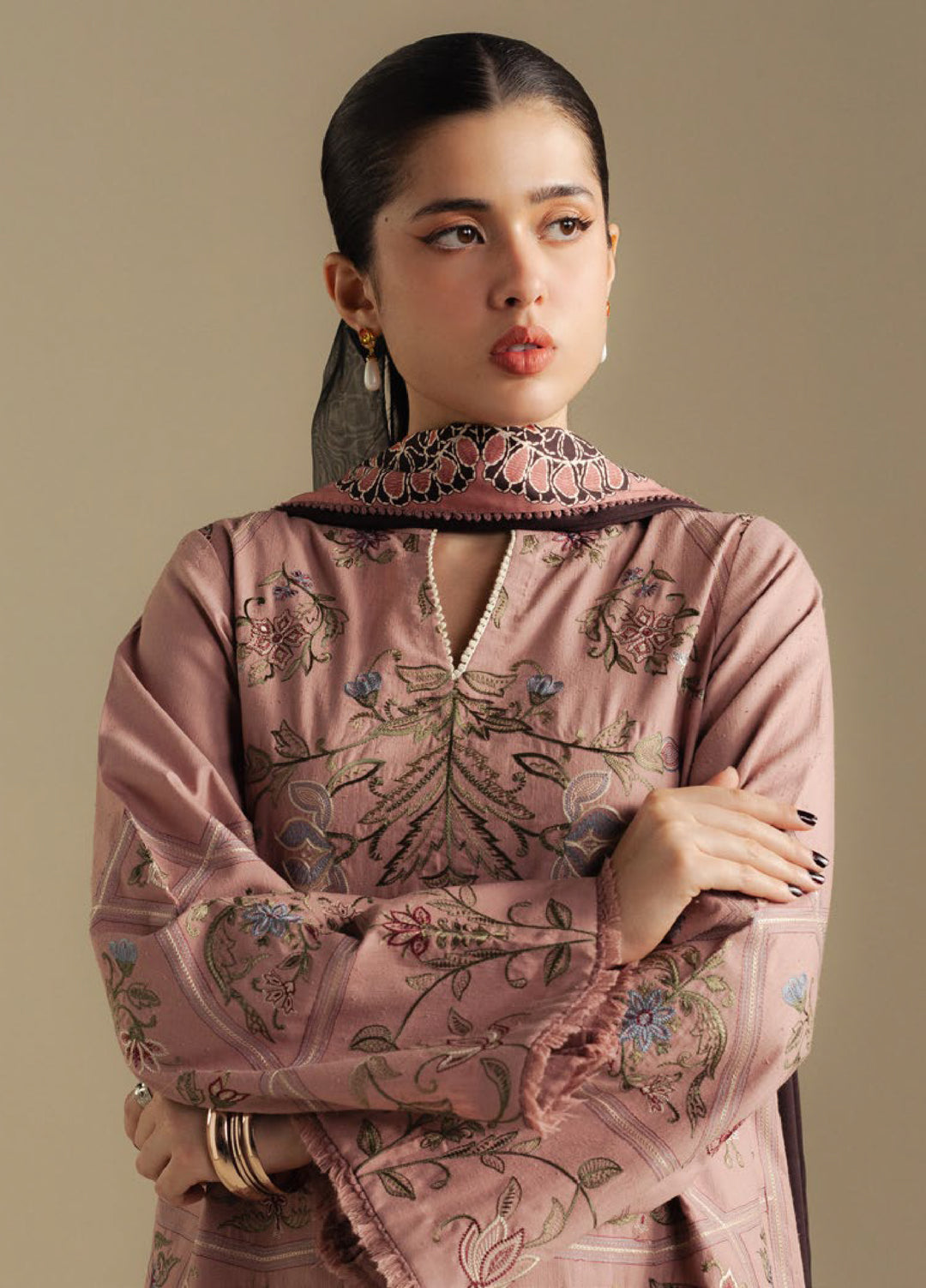 Coco by Zara Shahjahan Unstitched Winter Karandi Embroidered Suits 3 Piece CZS25WU D-04 A Coral - Winter Collection