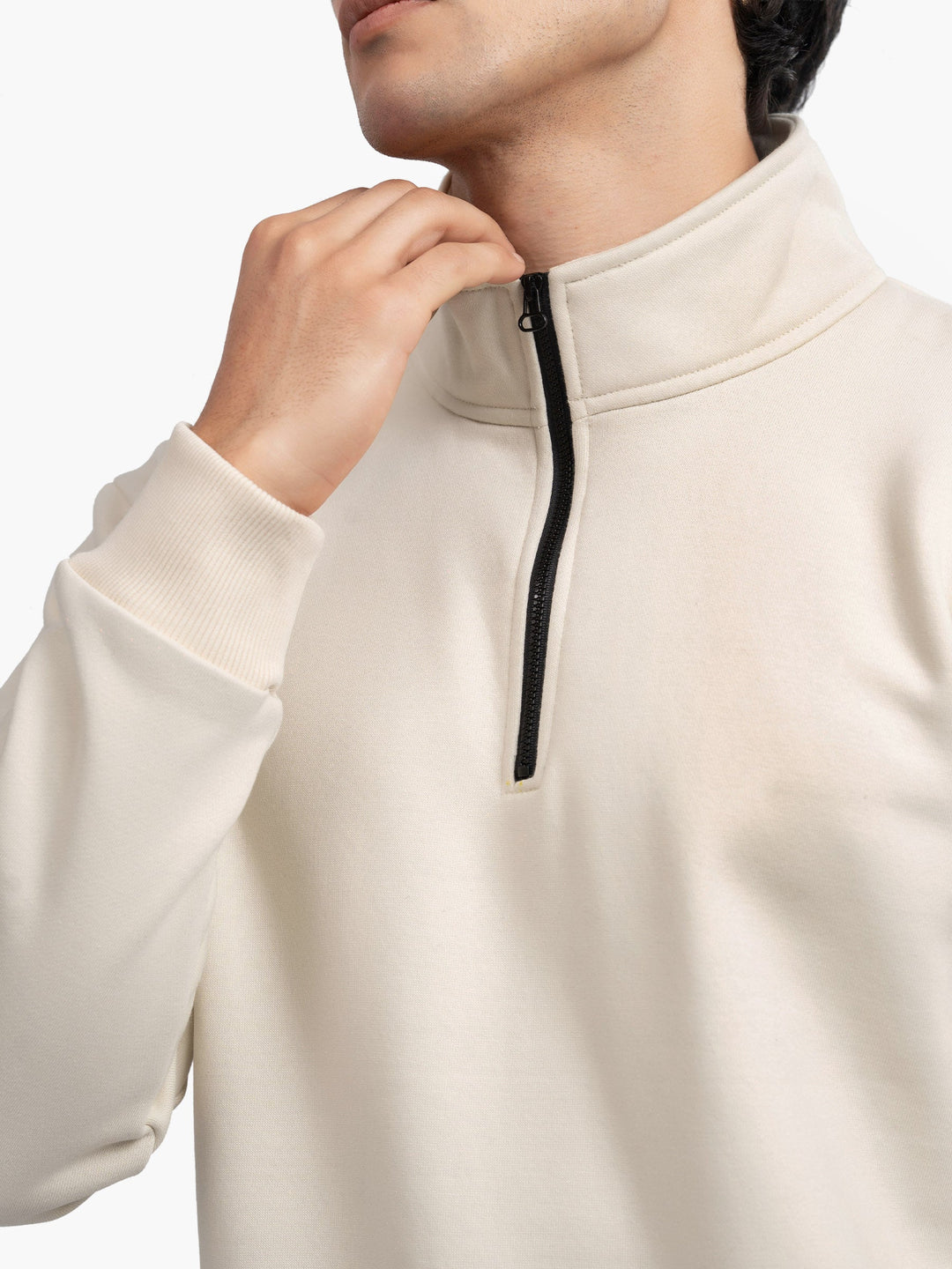 Brumano Mens RTW Solids Cotton 1 Piece Cream Fleece Mock Neck Winter Collection