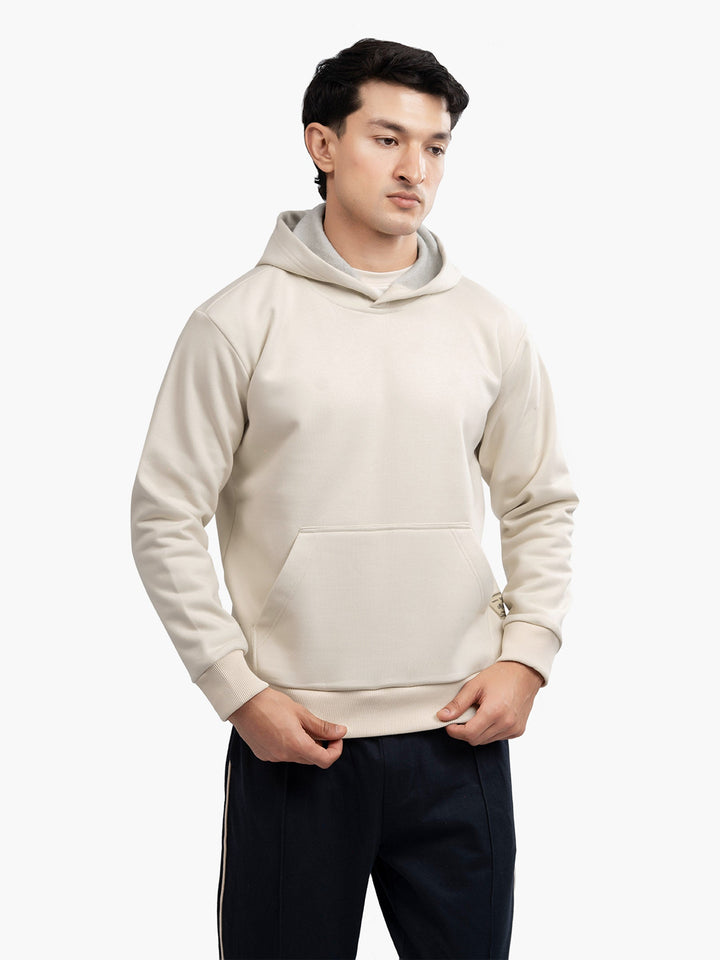 Brumano Mens RTW Solids Cotton 1 Piece Cream Fleece Hoodie Winter Collection