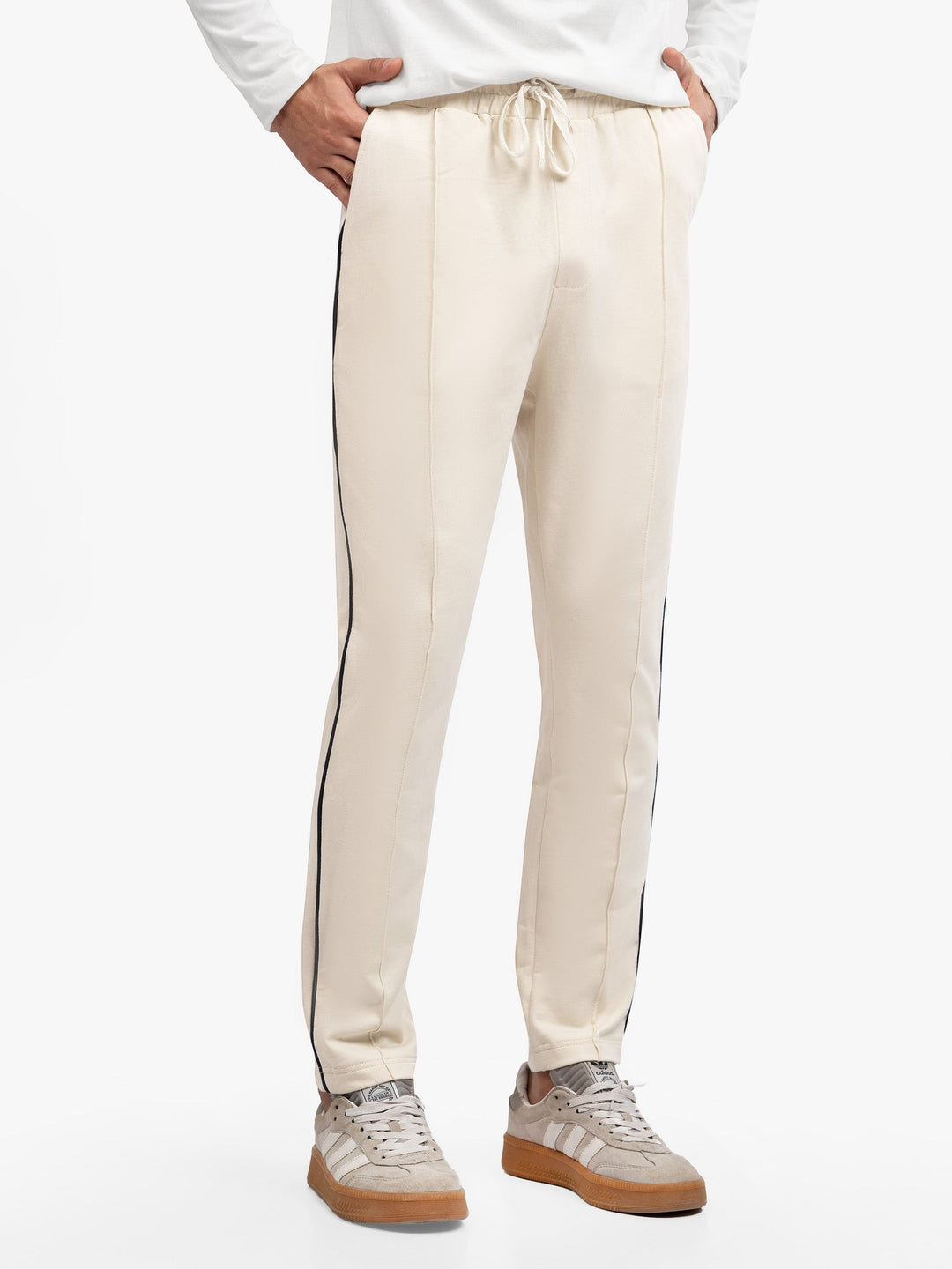 Brumano Mens Trouser RTW Solids Cotton Cream Sporty Knitted Casual Collection