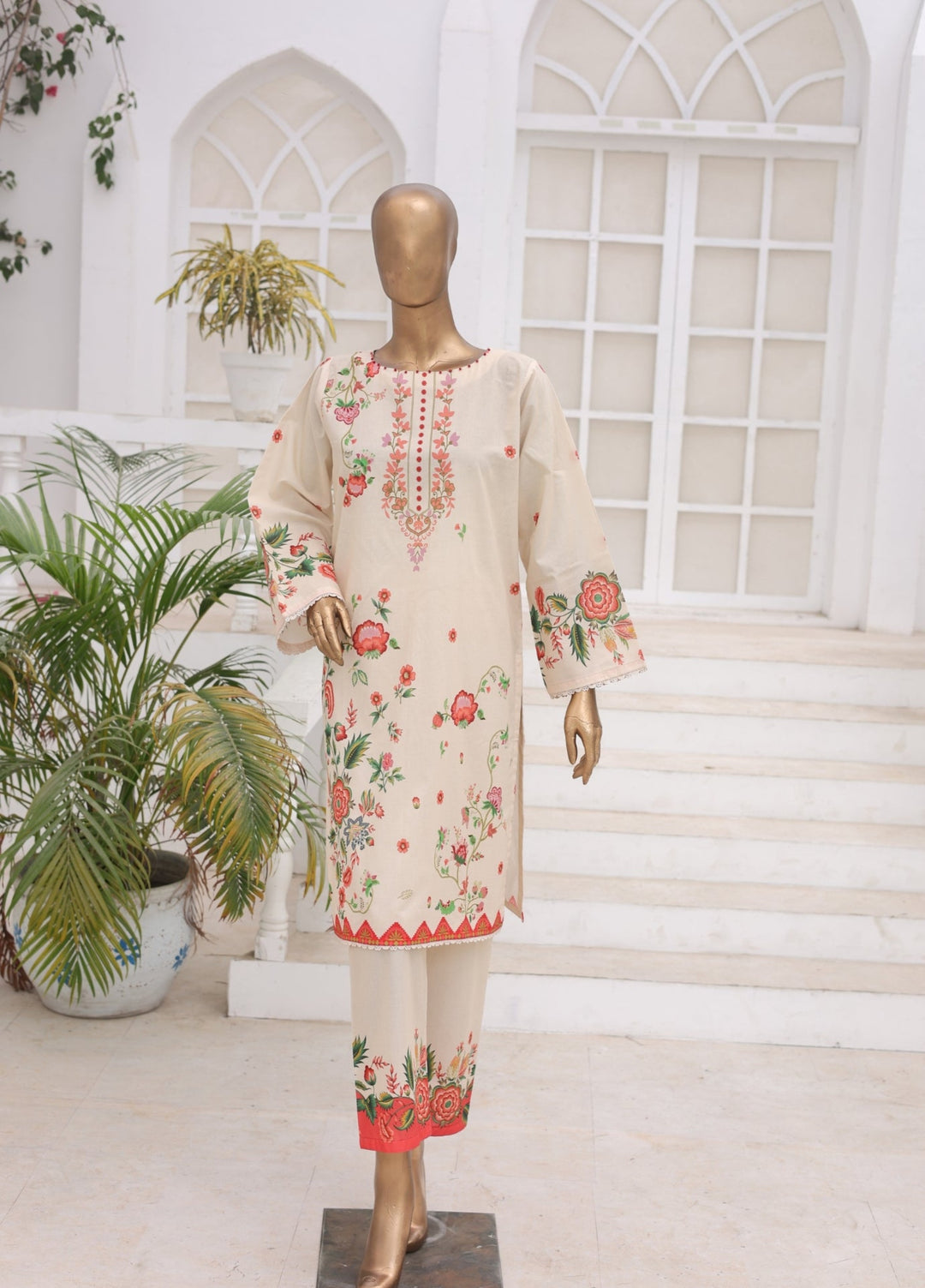 Suntex Fabrics Women RTW Printed Lawn 2 Piece Suit Cream - Casual Collection
