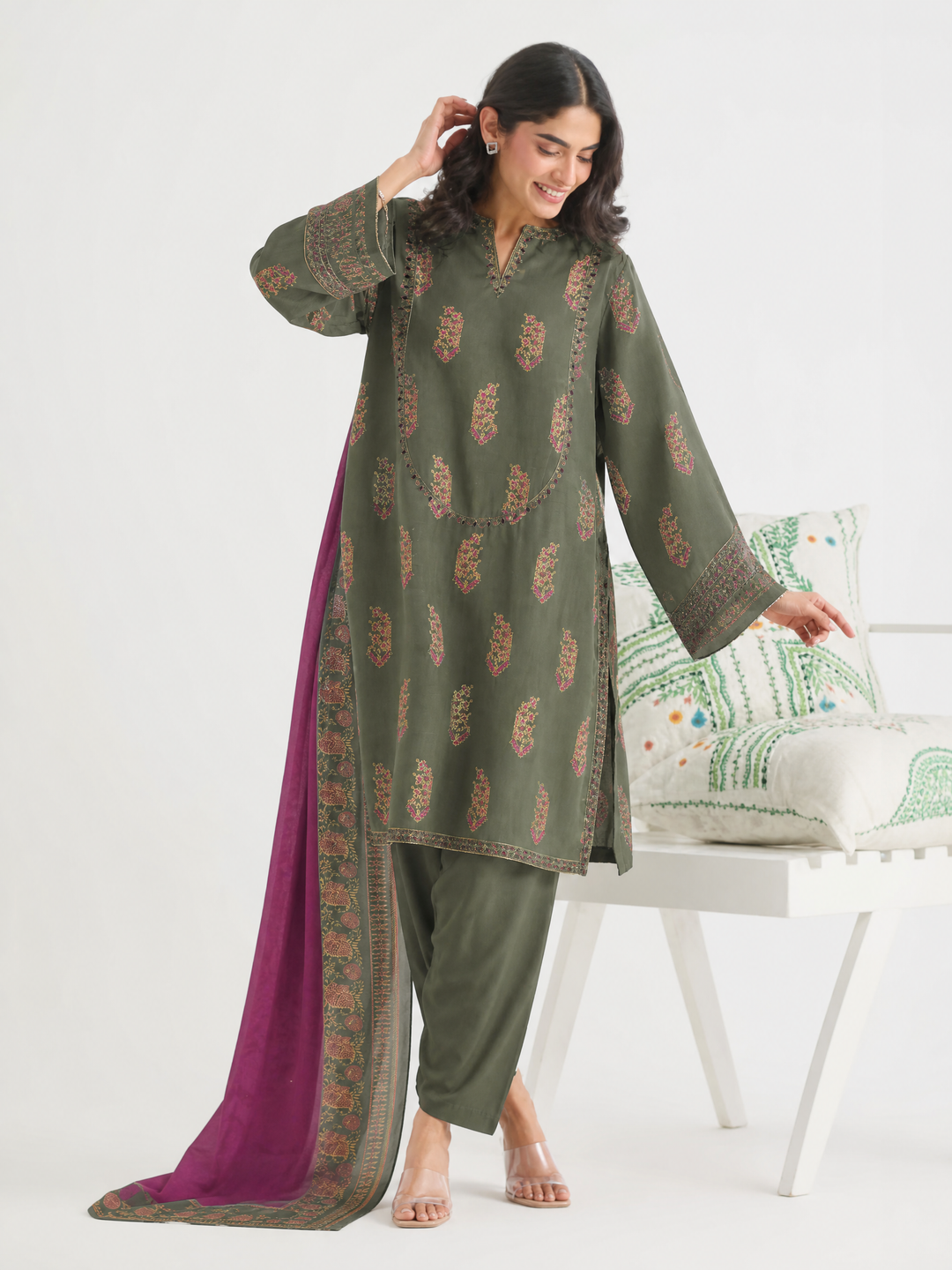 Block and Bloom by HZ Textiles RTW Embroidered Cotton 3 Piece Suit HZ26PCB SBE-003-3P - Casual Collection