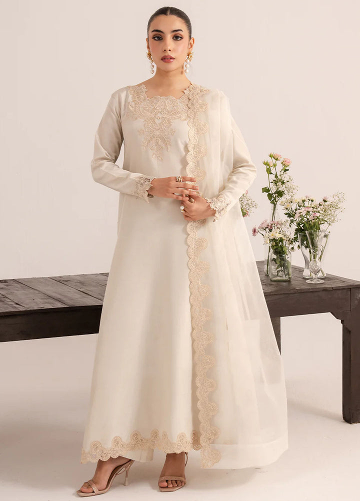 Izel Pret Embroidered Raw Silk 3 Piece Suit Creme