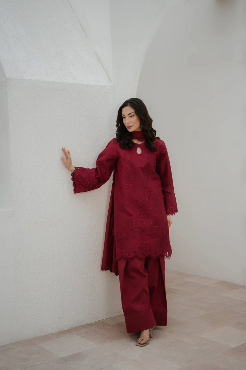 Manara by Maria Embroidered Chiffon 3 Piece Suit CRIMSON - Festive Collection