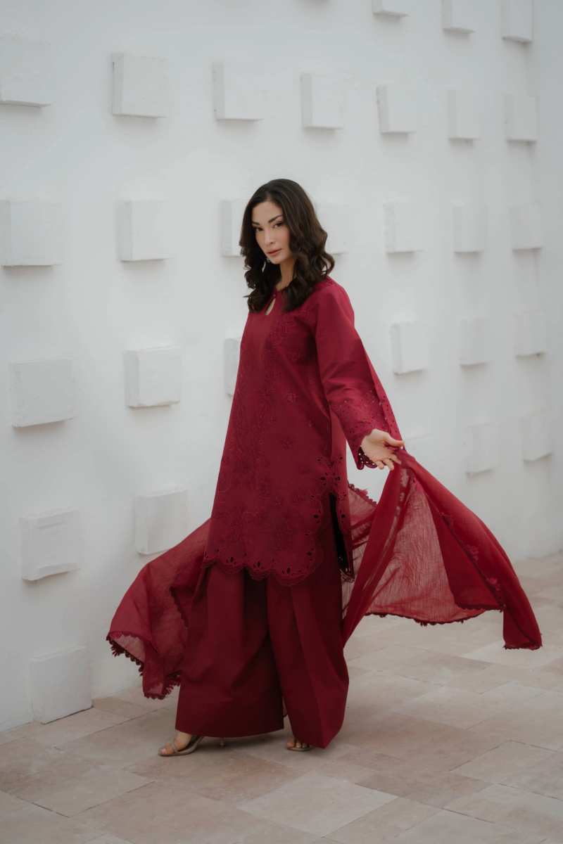 Manara by Maria Embroidered Chiffon 3 Piece Suit CRIMSON - Festive Collection