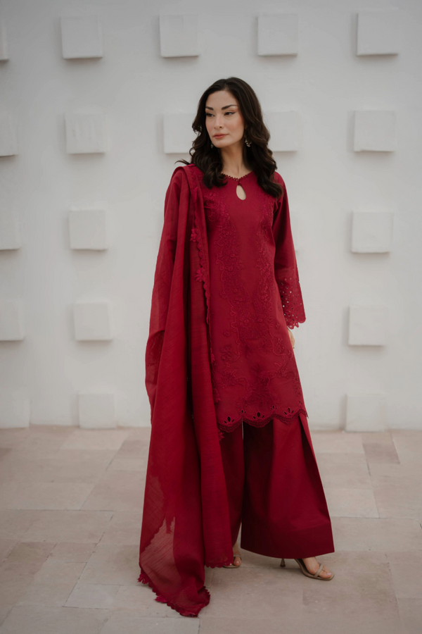 Manara by Maria Embroidered Chiffon 3 Piece Suit CRIMSON - Festive Collection