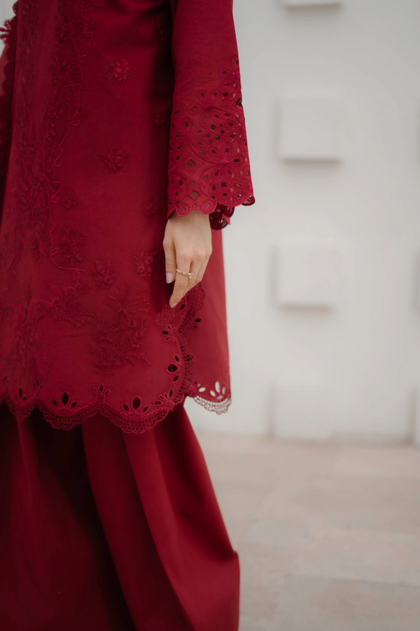 Manara by Maria Embroidered Chiffon 3 Piece Suit CRIMSON - Festive Collection