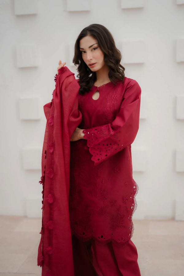 Manara by Maria Embroidered Chiffon 3 Piece Suit CRIMSON - Festive Collection